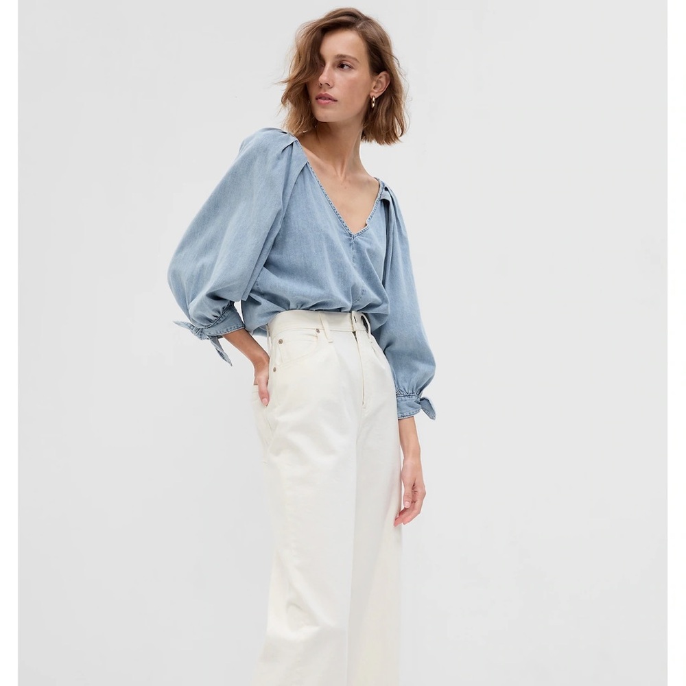 Denim Balloon Sleeve Top with Washwell